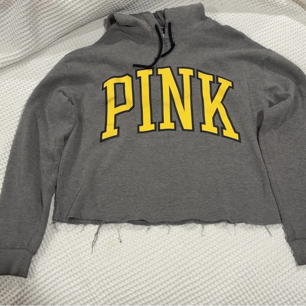 Victoria's Secret Pink Gray Hoodie with Bold Yellow Print